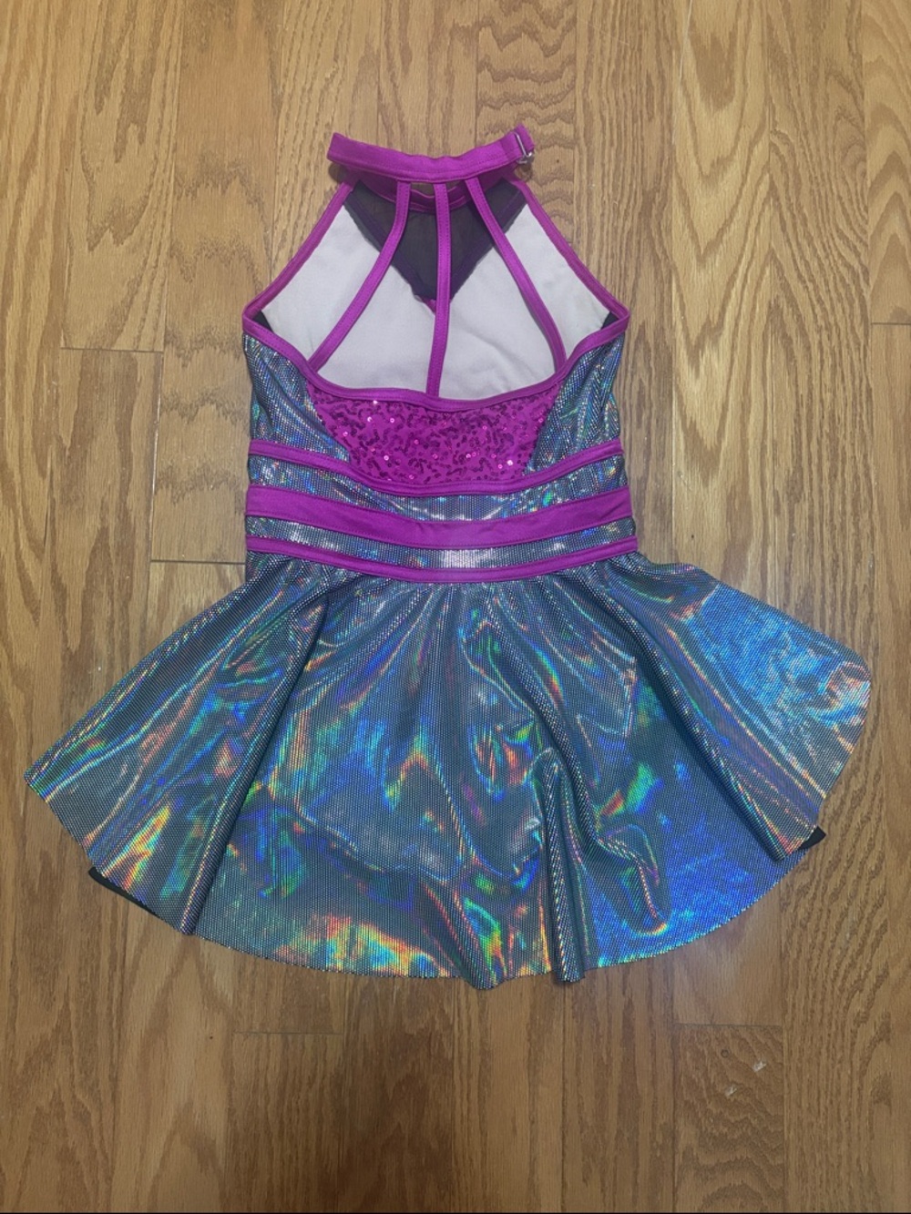 Weissman Magenta Sequin Dance Costume with Iridescent Panels - Picture 3 of 5